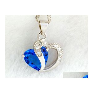 H￤nge halsband 925 Sier Love Amethyst Crystal Romantic Heart Mticolor Pendants for Women Jewelry Valentines Day Gift Drop Delivery OT92J