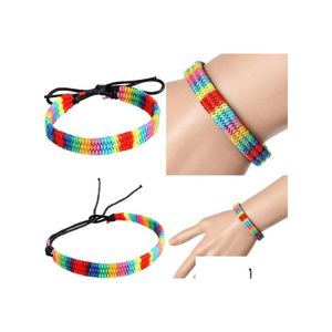 Charm Bracelets Wholesale Handmade Ethnic Style Wristband Retro Rainbow Rope Woven For Women Unique Friendship Gift Drop Delivery Jew Dh6R9