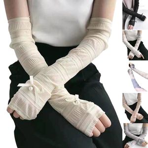 Knee Pads Sexy Lace Anti-UV Long Gloves With Pearl Decor Stage Performance Hollow Punk Hip Hop Women Elbow Length Y1UA