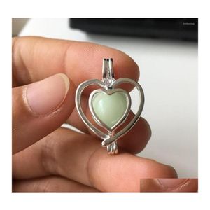 Collane con ciondolo Solid 925 Sier Hollow Dobe Heart Love Locket Cage Può contenere 79,5 mm Perle di perle Montaggio Drop Delivery Gioielli Pendan Dhnv3