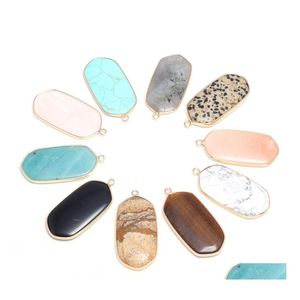 芸術と工芸品天然石23x4m Rec Rose Quartz Turquoise Tigers Eye Pendant Charms DIY for Necklace Earrings Jewelry Making Dro Dhyaj