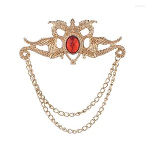 Broszki retro chiński smok czerwony niebieski kryształowy kryształowy cyrkodon men łańcuchowy odznaka garnituru płaszcz lapowy pin męski biżuteria
