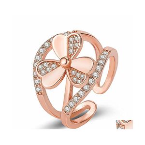 Cluster Rings Fashion Lucky Clover Zircon Diamonds ädelstenar för kvinnor Rose Gold White Sier Color Jewelry Bijoux Accessory Gifts Dro Dhich