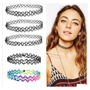 Chokers Stretch Tattoo Choker Halsband Gothic Punk Grunge Henna Elastic 12 F￤rger f￶r modekvinnor Drop Leverans smycken Halsband P Otk6i