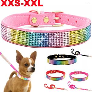 Dog Collars Comfortable Suede Fiber Crystal Collar Glitter Rhinestone Zinc Alloy Buckle For Small Dogs Cats XXS-XXL