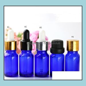 Garrafas de embalagem 15ml Gotas de vidro azul com tampas de ouro preto AROMATEPIONEPELA DE ÓLEO DE OLE DE OLE