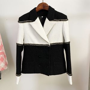 Kadınlar Suits Blazers Yüksek Kaliteli Yeni Sonbahar Kış Tasarımcısı Renk Bloğu Patchwork Yün Karışımları Tweed Ceket Y018