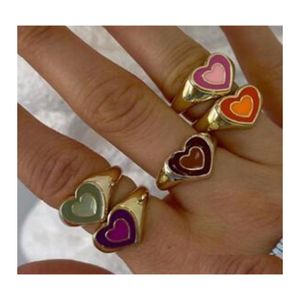 Cluster Rings Fashion Colorf For Women Glossy Drip Love Heart Peach Exquisite Wild Trend Gift Party Jewelry Drop Delivery Ring Dhn3K