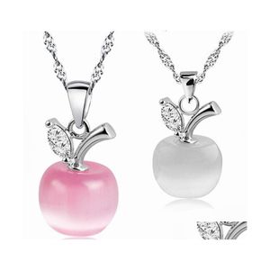 Collane con ciondolo Collana in pietra opale di alta qualità Rosa bianca Apple Moonstone Charm Catena in argento per le donne Gioielli di moda da donna in B Otxos