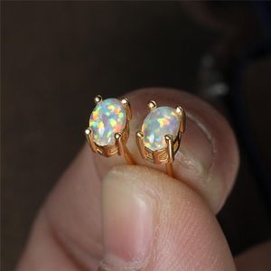 Stud Earrings White Blue Opal Cute Small Oval Stone For Women Wedding Jewelry Vintage Fashion Yellow/Black Gold Bridal