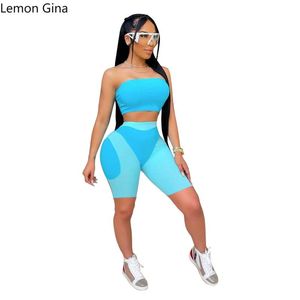 Kvinnors träningsdräkter Lemon Gina 2023 Fashion Summer Strapless Two-Piece Tight Patchwork Pantsuit