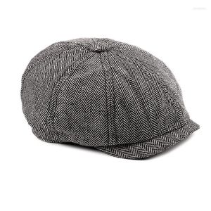 Berets wełna sboy cap men grey herringbone płaskie czapki kobiety brytyjskie malarze kapelusz miękki jesienny zima czapki ośmiokątne kaperetki oliv22