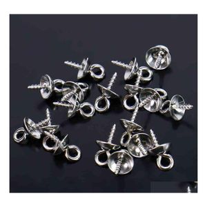 Charms 50Pcs/Lot Stainless Steel Screw Eye Pin Pearl Pendant Connector Bail Cap Beads Charm For Diy Jewelry Accessories Whols Drop D Dhqot