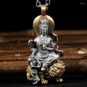 Kolye Kolyeleri Retro Aslan Guardian God Guanyin Bodhisattva Kolye Erkek ve Kadın Kişilik Trendi Dini Takı Hediyesi