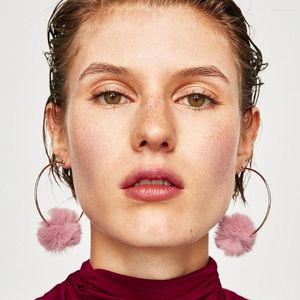 Hoop Earrings Fashion Women Pom Geometric Simple Design 7 Colors Round Ball Ladies Girls Pompon Earings Brincos