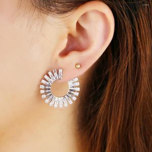 Hoop Earrings Arrived Fashion Geometric Earring For Women Ladies With Bling White Clear Baguette CZ Engagement Jewelry 2023