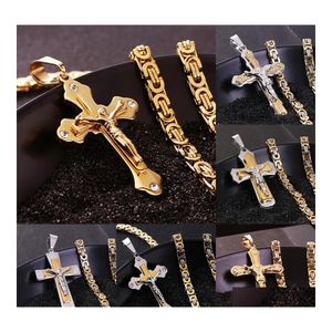 Pendanthalsband 316L Rostfritt stål Mens Cross Mtilayer Christian Jesus Crucifix Biker Chain for Male S Fashion Hip Hop Jewelry D Otug7