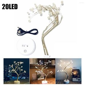 Table Lamps 20LED Usb Copper Wire Pearl Tree Light Adjustable Christmas Lamp Desk Room Year's Birthday Party Decorations