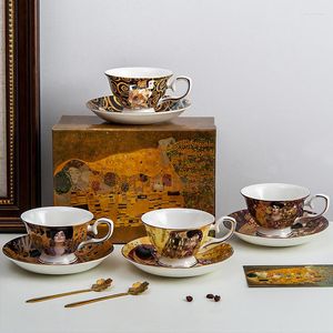 Tazze Piattini Elegante Set Regalo Modello Klimt Fine Bone China Caffè E