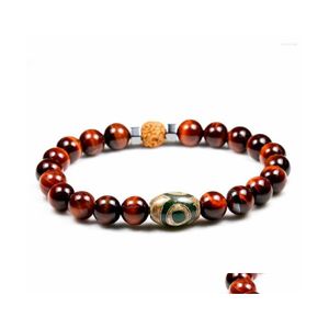 Beaded Strand 8Mm Higth Quality Red Tiger Eye Beads With Rudraksha Lovers Distance Bracelet Women Jewelry Accessories Dzi Men Gift D Dhyyg