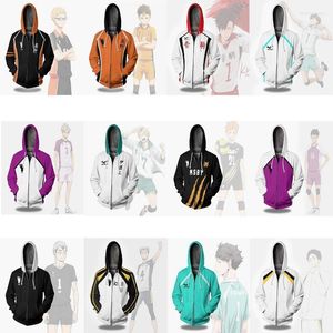 Moletons masculinos moletons haikyuu karasuno nekoma fukurodani aoba johsai shiratorizawa capuz zíper jaqueta de cosplay trajes haikiyu homens wo wo wo