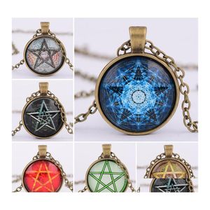 H￤nghalsband mode vintage mystiska pentagram cirkel glassk￥p f￶r kvinnor och m￤n unisex trolldom halsband smycken gif otmug