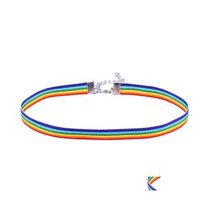 Chokers Gay Pride Rainbow Choker Necklace For Men Women And Lace Chocker Ribbon Collar With Pendant Lgbt Jewelry Drop Delivery Neckl Otkhz