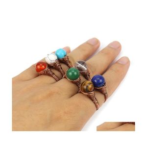 Artes e artesanato Retro Wrap Wrap Natural Stone Craft Ball Rings Lapis Lazi Amethysts Tiger Eye Opal Pink Crystal Ring For Women Jewel Dhhf9