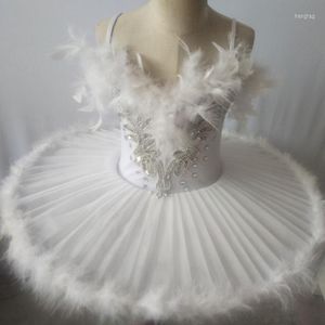 Stage desgaste infantil White Swan Lake Ballet Dance Costume Child Professional Tutu Dress Black Feather Dancewear 90