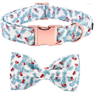 Dog Collars Unique Style Paws Christmas Cotton Collar With Bow Tie Durable Red Berries For Small Medium Large