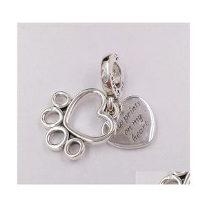 Andra smyckesuppsättningar 925 Sterling Sier Valentines Day Making Pandora Style Hearts PAW Print Dangle Charms Chain Diy Girls Armband för DHZAV