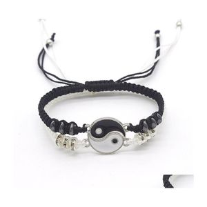 Charm armband par läder sladd flätkedja armband kinesiska tai chi legering hänge twopiece vävt älskare gåva drop leverans juvelr otqxn