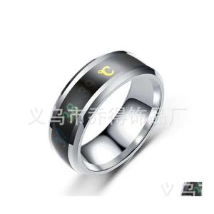 Band Rings 8Mm 316L Stainless Steel Temperature Designer Mood Emotion Intelligent Thermometer Finger For Women Men Couple Fashion 83 Dhdtl