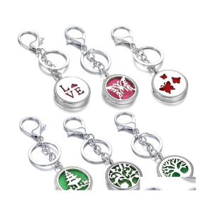 Nyckelringar Fashion Round Little Love Jewelry Rostfritt st￥l Essential Oil Diffuser per aromaterapi Locket Keychain Gift Drop Deliver OtaCP