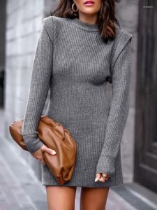 Casual Dresses Brand Women Autumn Winter Dress Solid Color O Neck Long Sleeve Sexig Slim Mini Sweater Grey Black Clothing Clothing