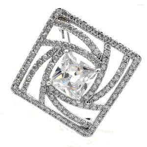 Broschen Designer Art Deco Öffnet Mikro -Pave Square Silber Ton klar CZ -Form Pins Geometrisch Unisex Schmuck Schmuck