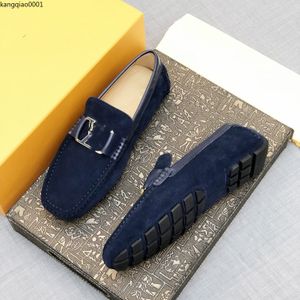 Mocassins de couro de vaca genuíno moda moda mocassins de couro designer de luxo masculino Blue Slip no sapato de barco masculino PLUS TAMANHO KQ1KH00002