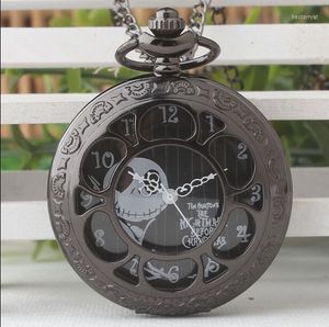 Orologi da taschino all'ingrosso 10 pezzi Scheletro di panico natalizio nero Scava fuori Steampunk Collana di buona qualità FOB PP108