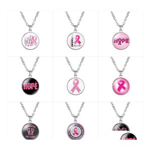 Colliers pendants Cancer du sein Sensibilisation rose ruban rose pour femmes Glass Fait