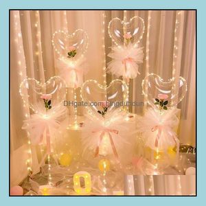 Decorazione per feste Led Bobo Balloon Lampeggiante a forma di cuore Rose Flower Ball Palloncini trasparenti Matrimonio San Valentino Regalo Goccia Otobv