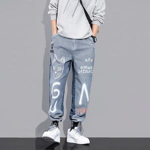 Jeans da uomo moda stampata primavera e autunno 2023 marchio alla moda casual coreano selvaggio Ins blu Baggy Mens Street Wear