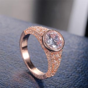 Wedding Rings Fashion Vintage Women's Rose Gold Color Round Ring Engagement Party Jewelry Size 6-10