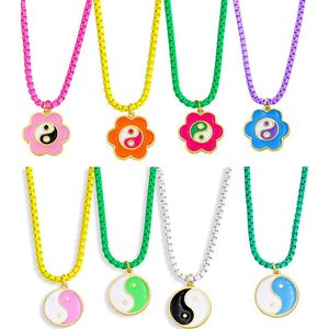 Pendant Necklaces Enamel Sunflower Charm Necklace Women Choker Painting Link Chain Candy Colors Yellow Green Rose Gossip YinYangPendant