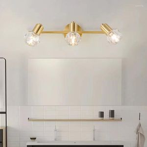 Lampade da parete IWP Modern Copper Crystal Mirror Light Luxury Gold Semplice bagno WC Lavabo Vanity Lamp Camera da letto Comò LED Cabinet