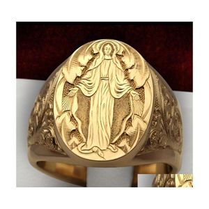 Pierścienie zespołowe biżuteria mody Virgin Mary Ring Men Men Kobiety Drop dostawa dhyc5