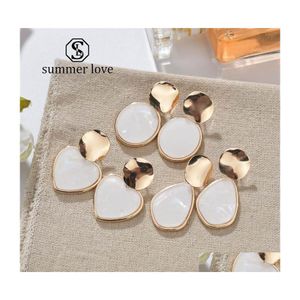 Dangle Chandelier Gold Korean Sequins Acrylic Earrings For Women Lover Fashion Drop Round Heart Earring Wedding Geometric Jewelry D Dh2Ke