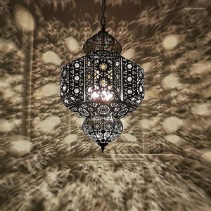 Pendant Lamps Moroccan Exotic Retro Vintage Lights Led E27 Iron Art Hollow Carved Suspension Luminaire Decor Bedroom Restaurant El