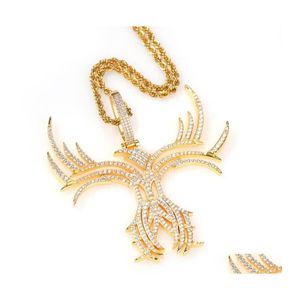 Pendant Necklaces Hip Hop Fashion Zircon Skeleton Butterfly Pendants Necklace Bling Iced Out Gold Sier Color For Men Women Jewelry D Dhzsl