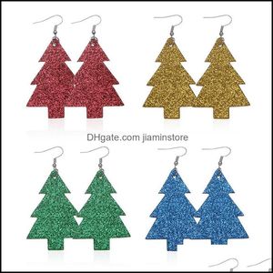 Ciondola il lampadario Moda Pu Leather Alberi di Natale Orecchini con paillettes a doppia faccia per gioielli da donna Drop Delivery Ottx2