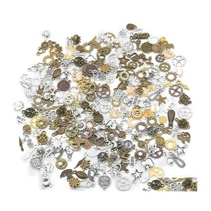 Charms 100 Stück Mix Farbe Kleine Größe Zufällige Metalllegierung Tier Pflanze Herz Charm Hine Steam Punk Gear DIY Halskette Armband Zubehör Dhgha